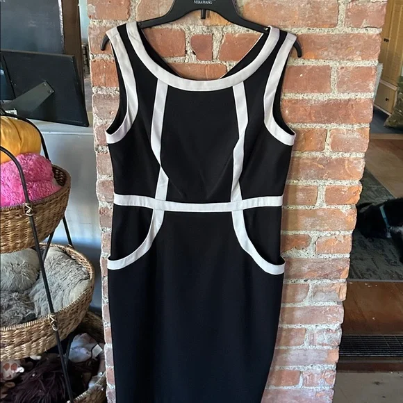 Connected Apparel Black Dress with White Trim EUC, Sleeveless with pockets - Picture 2 of 5